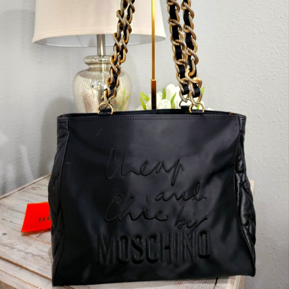 MOSCHINO nylon and chain bag